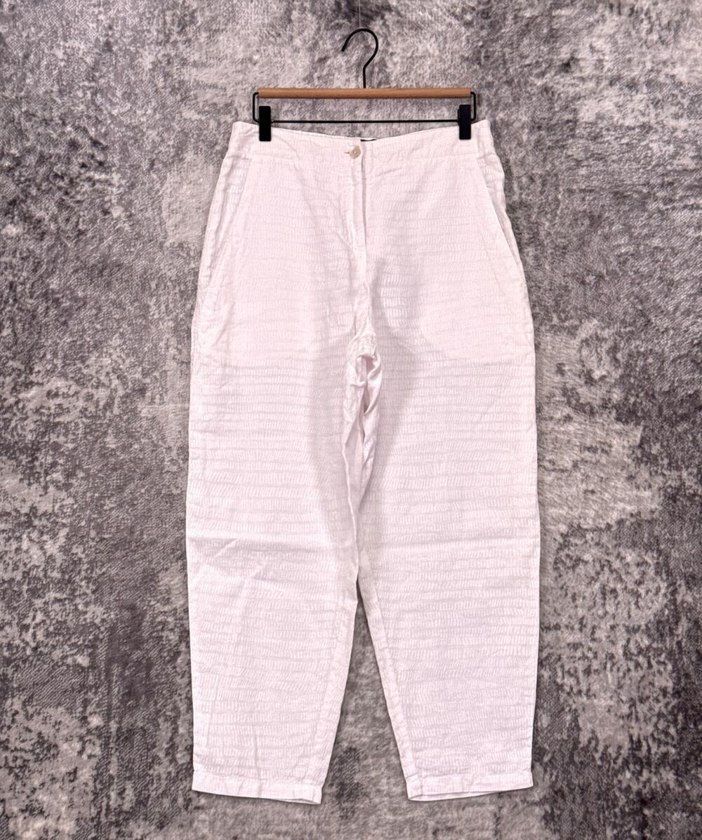 OSKA Pants 2 Womens White Linen Patterned Stretch Waist Tapered